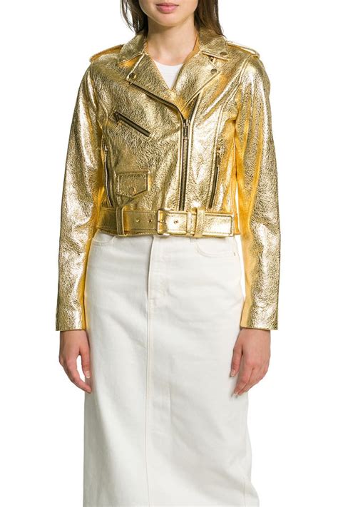 michael kors lederjacke gold|michael kors jacket.